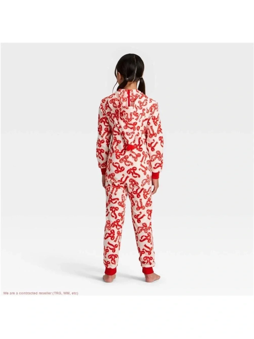Kids Red Candy Cane Print Fleece Pajamas